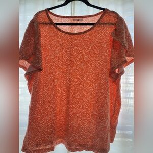 Maurice's orange and white polka dot flutter-sleeve t-shirt, size 2x